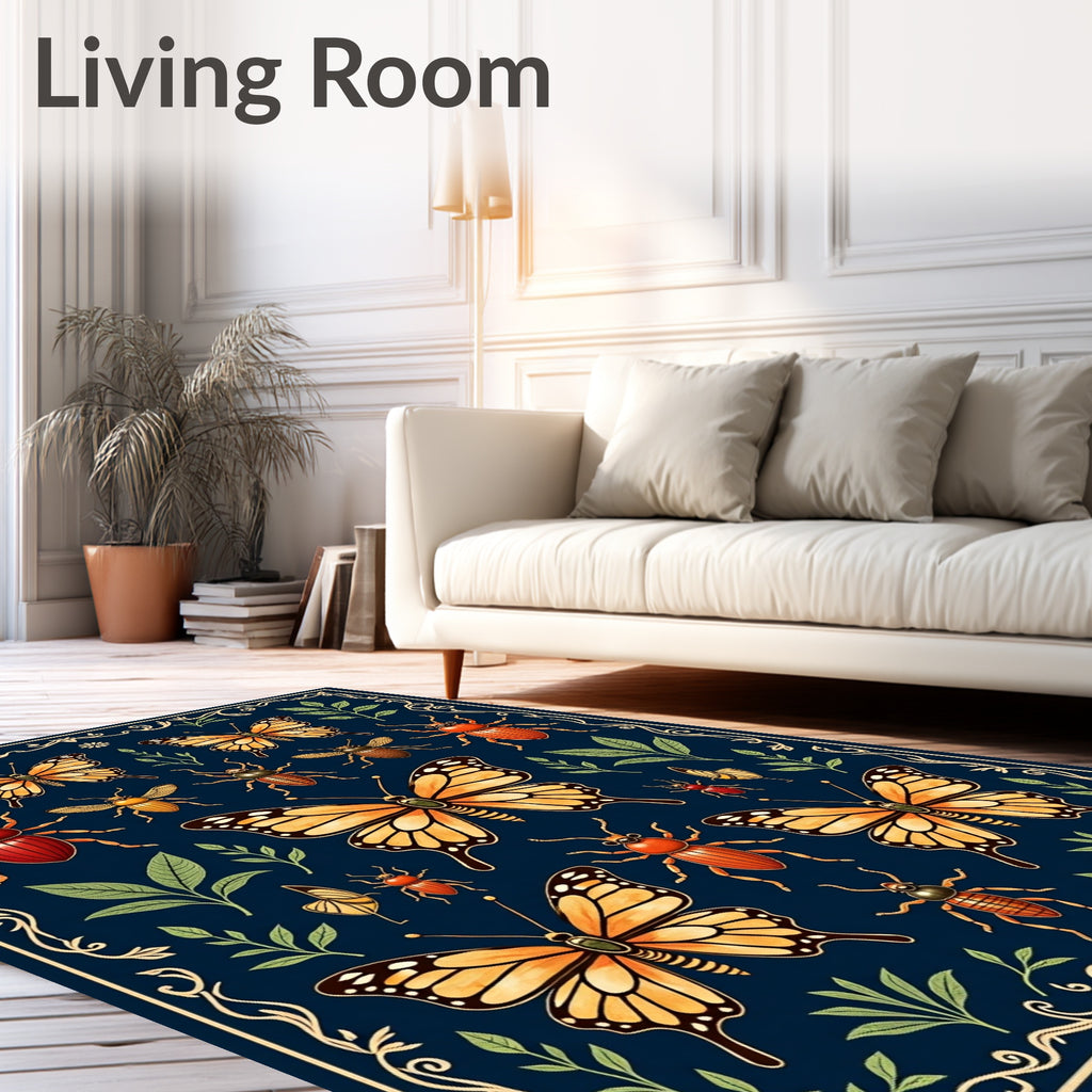 Orange Butterfly Insect Garden Pattern Rug