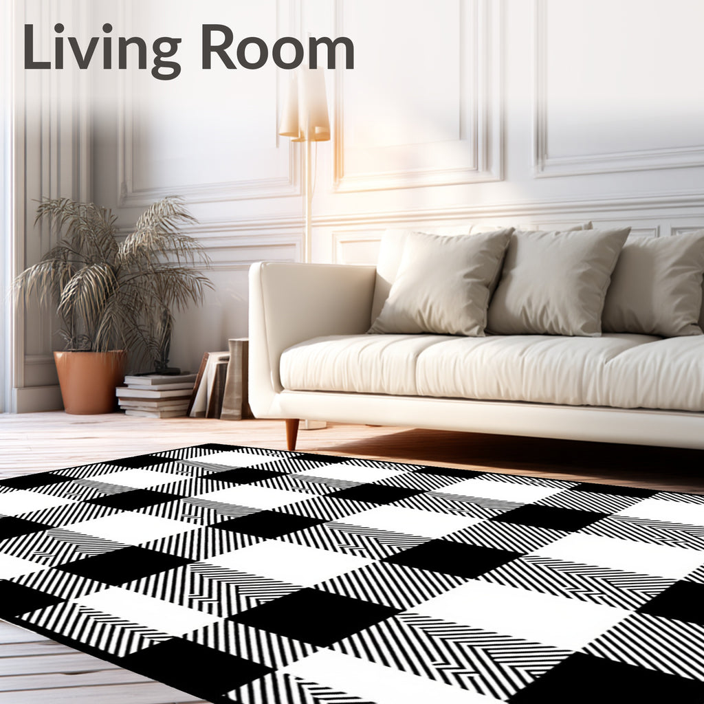 Classic Black White Buffalo Check Design Rug