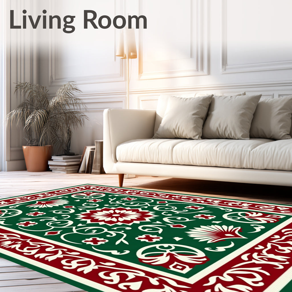 Intricate Floral Border And Centerpiece Design Rug