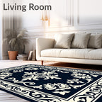 Ornate Floral Cream Navy Rug