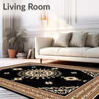 Ornate Black Cream Sunburst Pattern Rug