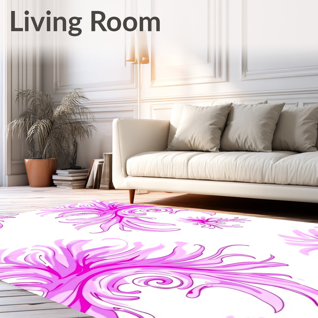 Pink Floral Scrollwork Pattern Design Rug