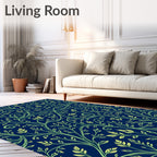 Elegant Blue Green Swirling Vine Pattern Rug
