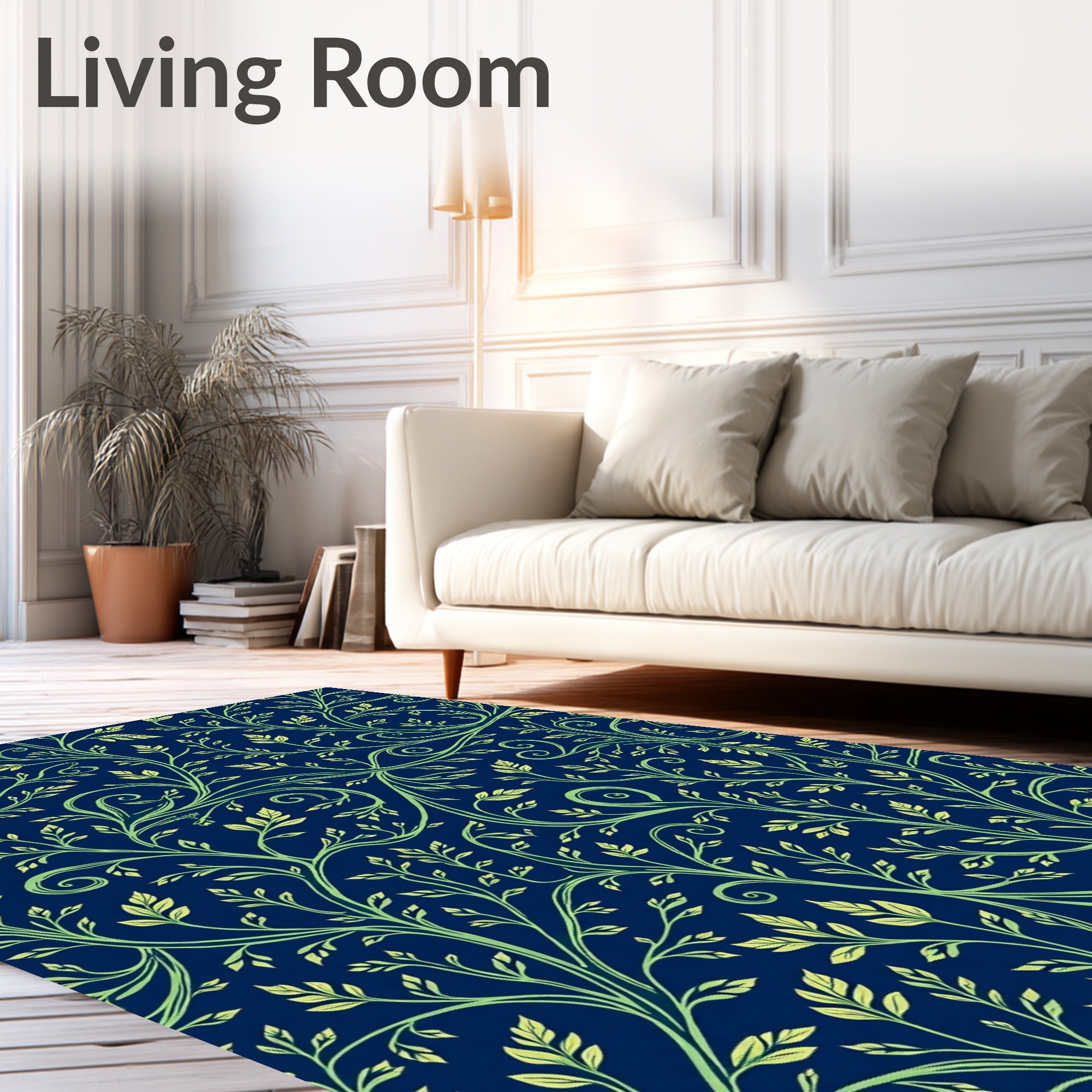 Elegant Blue Green Swirling Vine Pattern Rug