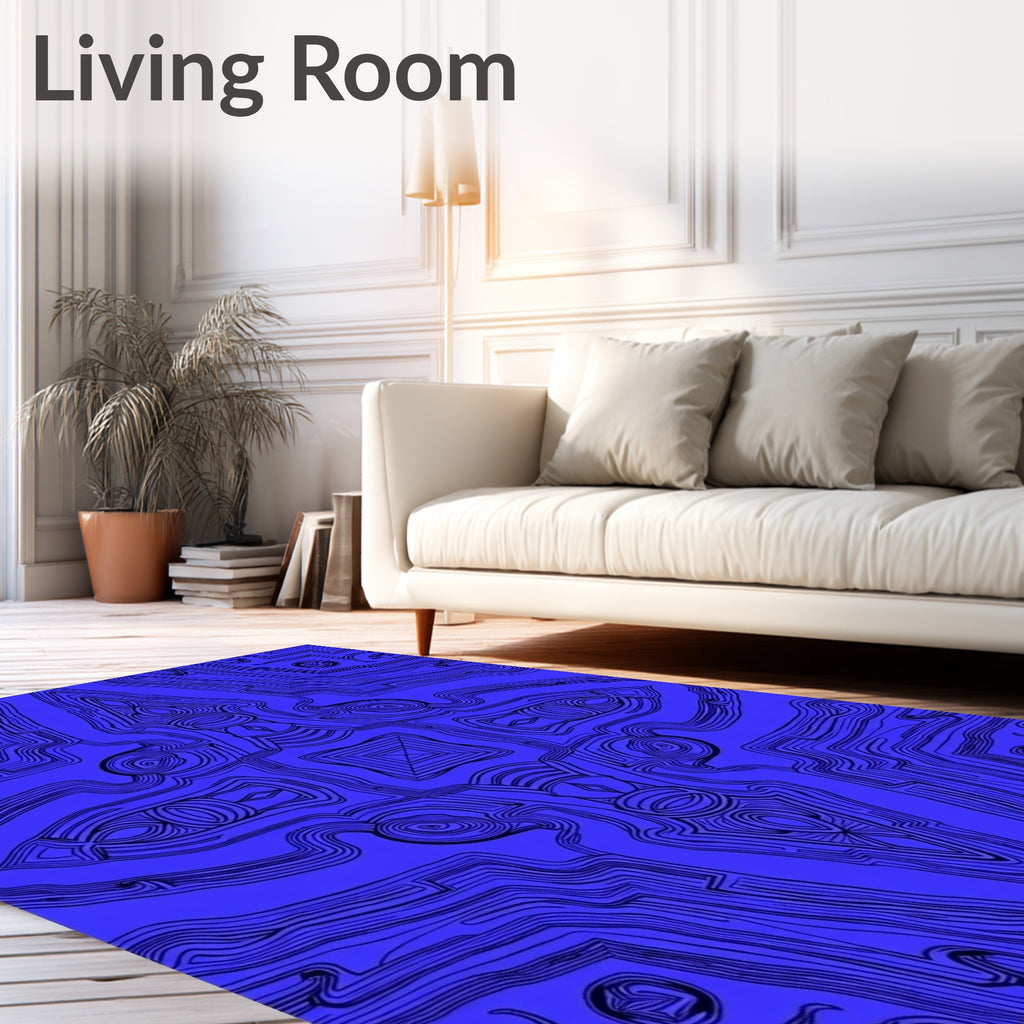 Intricate Blue Contour Abstract Design Rug