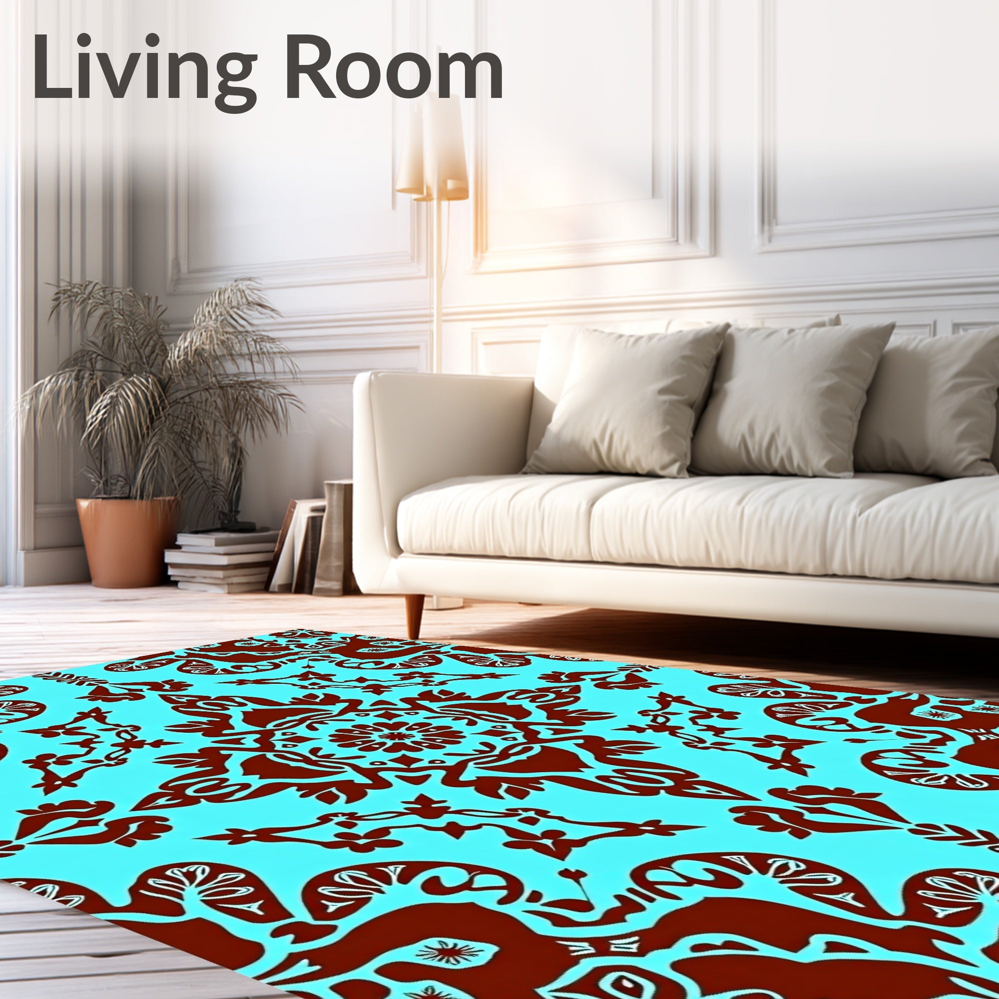 Vibrant Damask Floral Pattern Design Rug