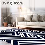 Modern Navy White Geometric Pattern Rug