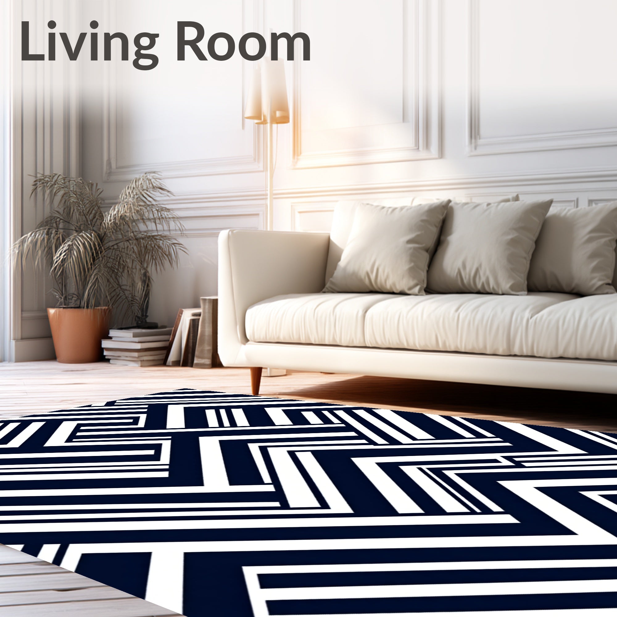 Modern Navy White Geometric Pattern Rug