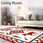 Rustic Horse Tribal Geometric Pattern Rug