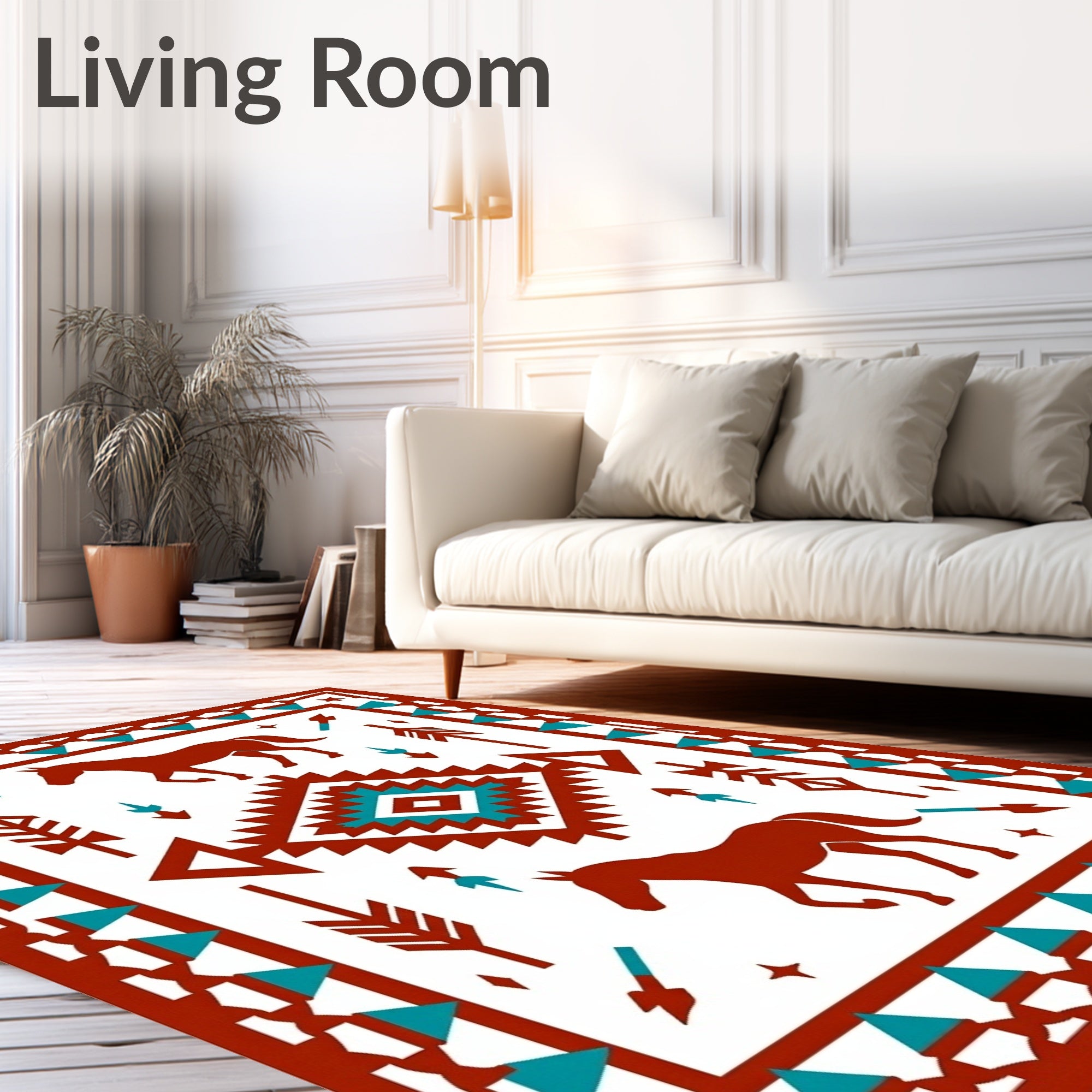 Rustic Horse Tribal Geometric Pattern Rug