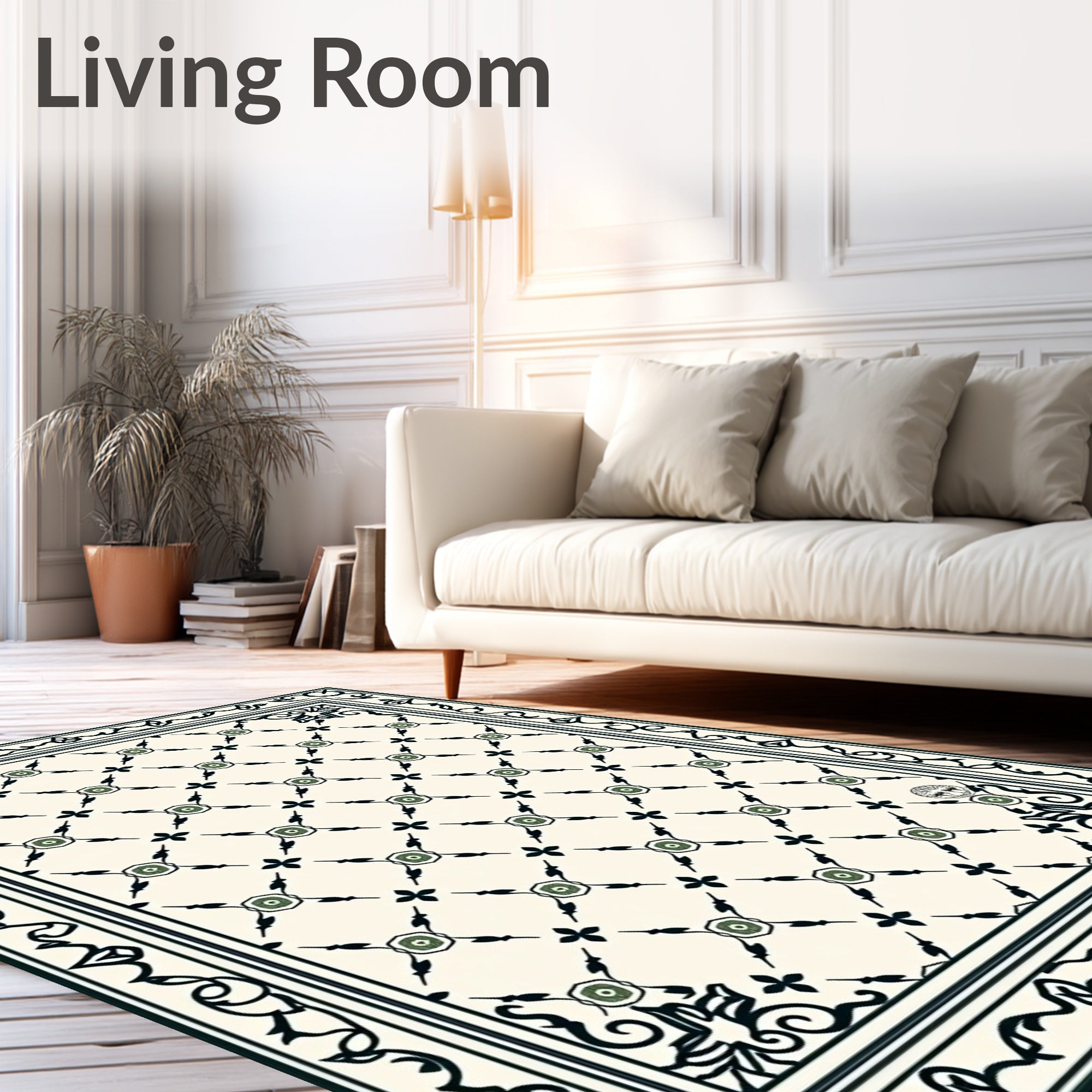 Classic Green Floral Lattice Pattern Rug