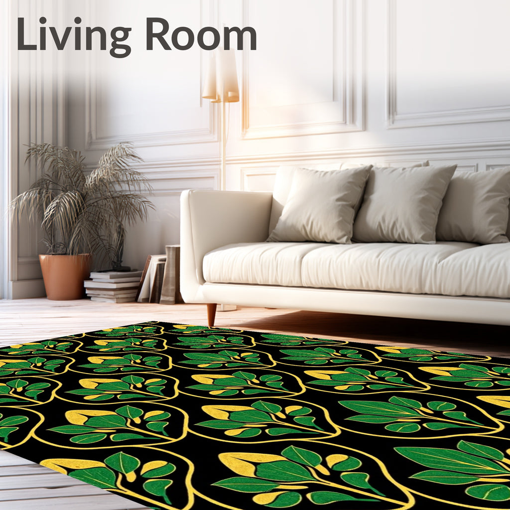 Art Nouveau Green Gold Floral Pattern Rug