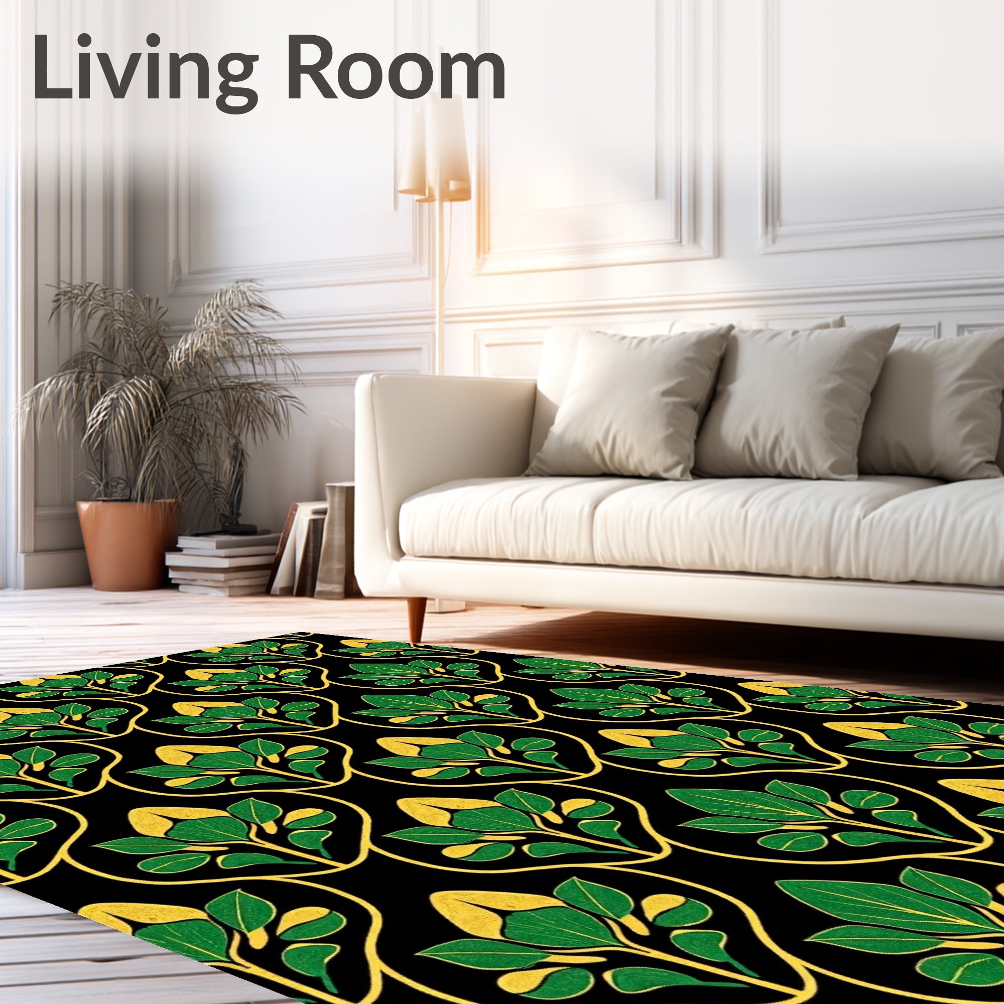 Art Nouveau Green Gold Floral Pattern Rug