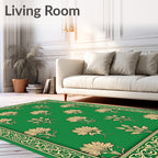 Golden Floral Patterned Emerald Rug