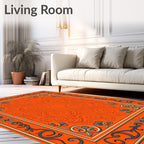 Ornate Floral Scrollwork Vivid Orange Rug