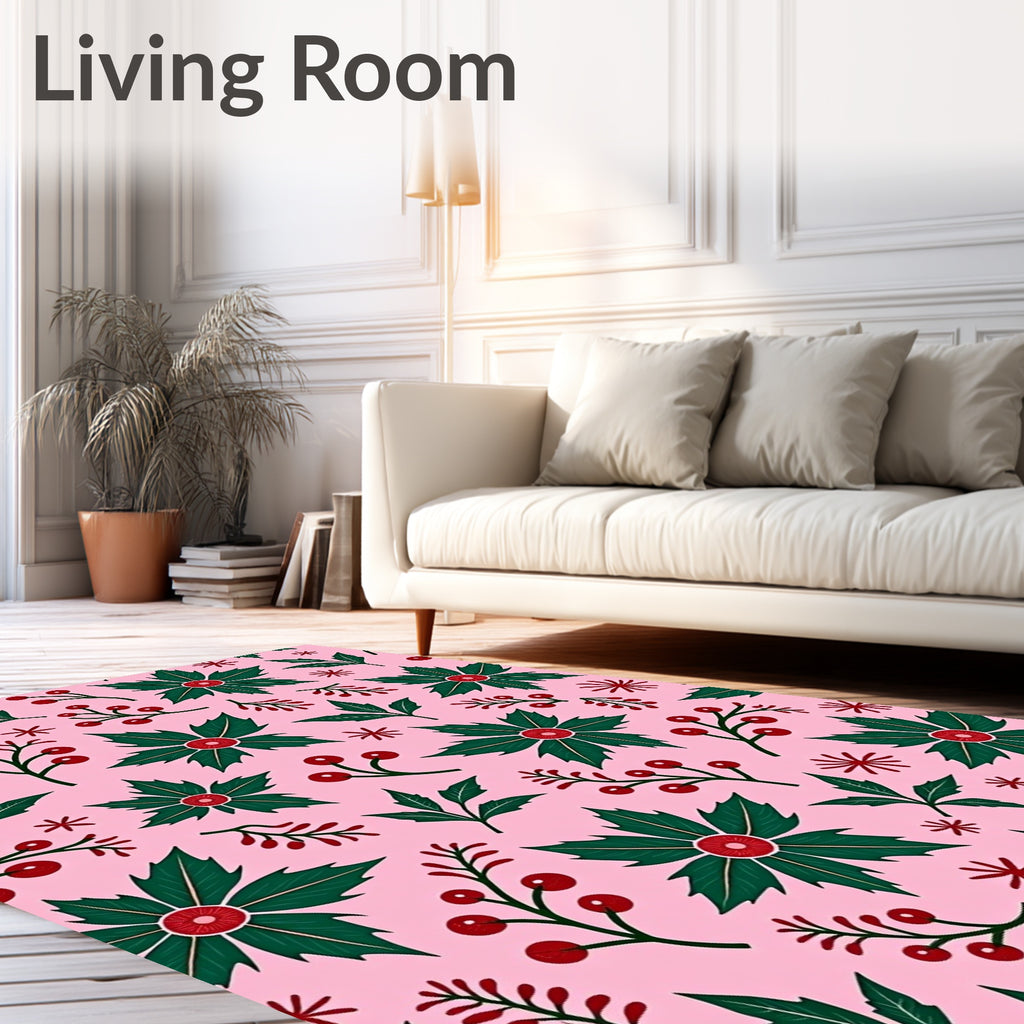 Festive Holly Berry Branch Collage Rug
