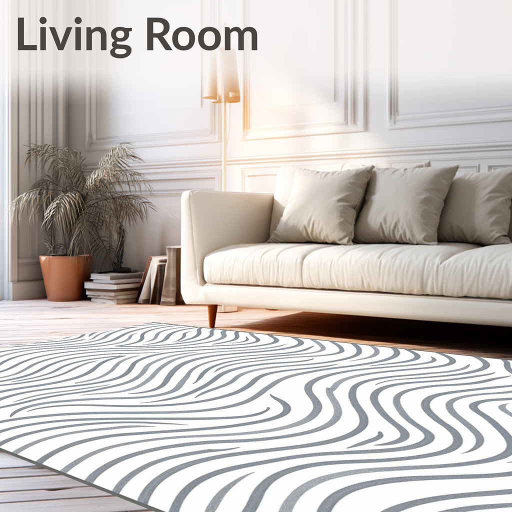 Modern Silver Grey Wavy Stripes Rug