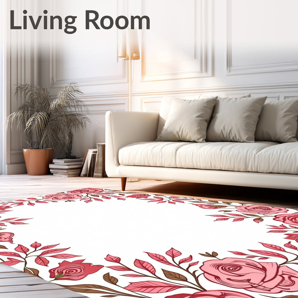 Elegant Pink Rose Vine Border Design Rug