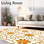 Golden Swirl Floral Design Rug