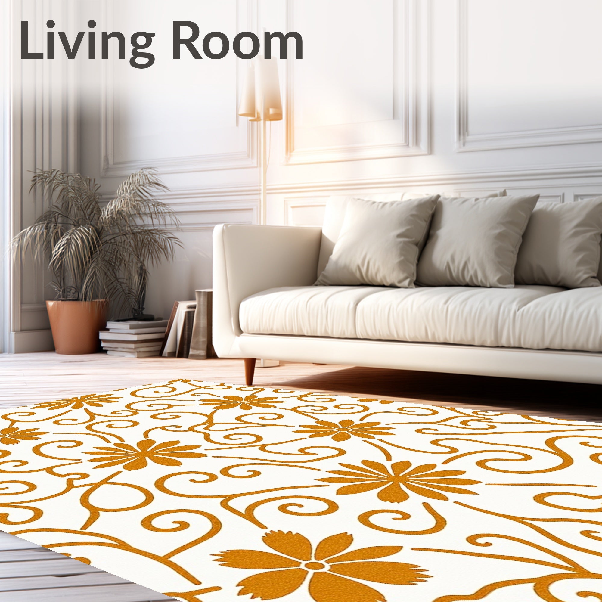 Golden Swirl Floral Design Rug