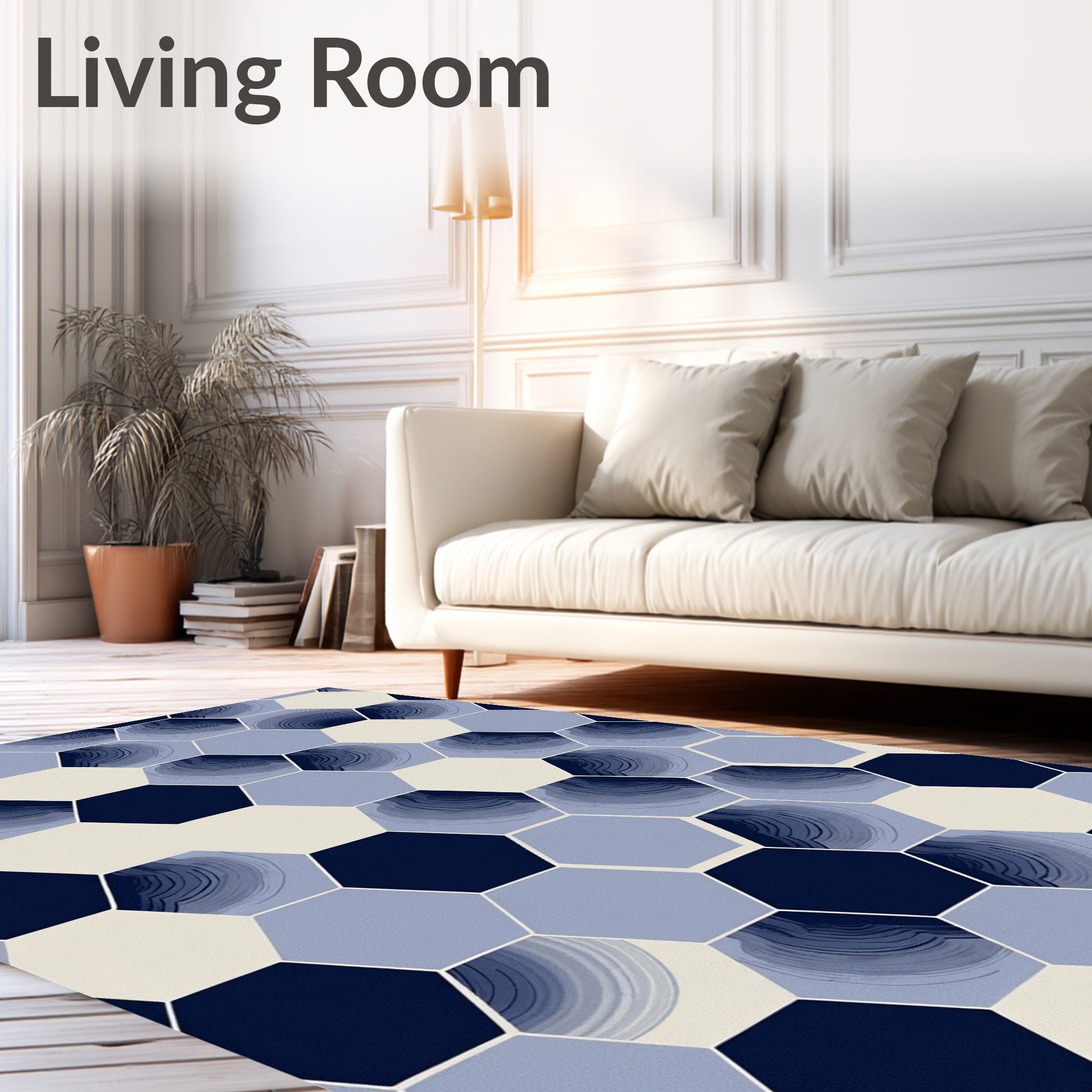 Abstract Hexagon Blue Swirl Pattern Rug