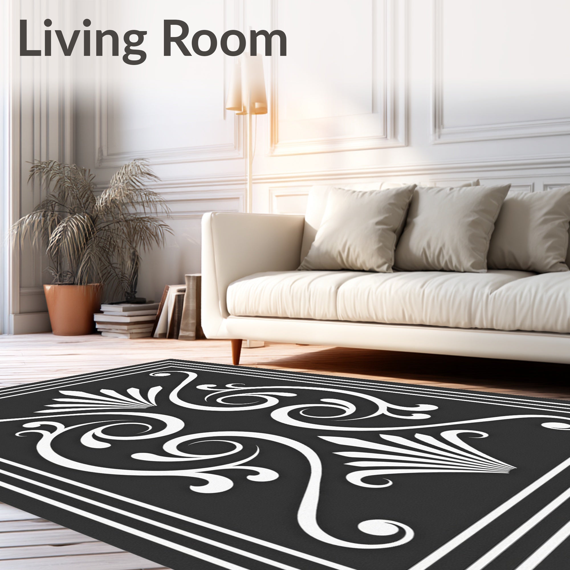 Classic Scrollwork and Fan Motif Rug