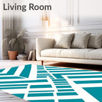 Teal White Geometric Chevron Rug