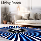 Radiating Blue And White Sunburst Design Rug