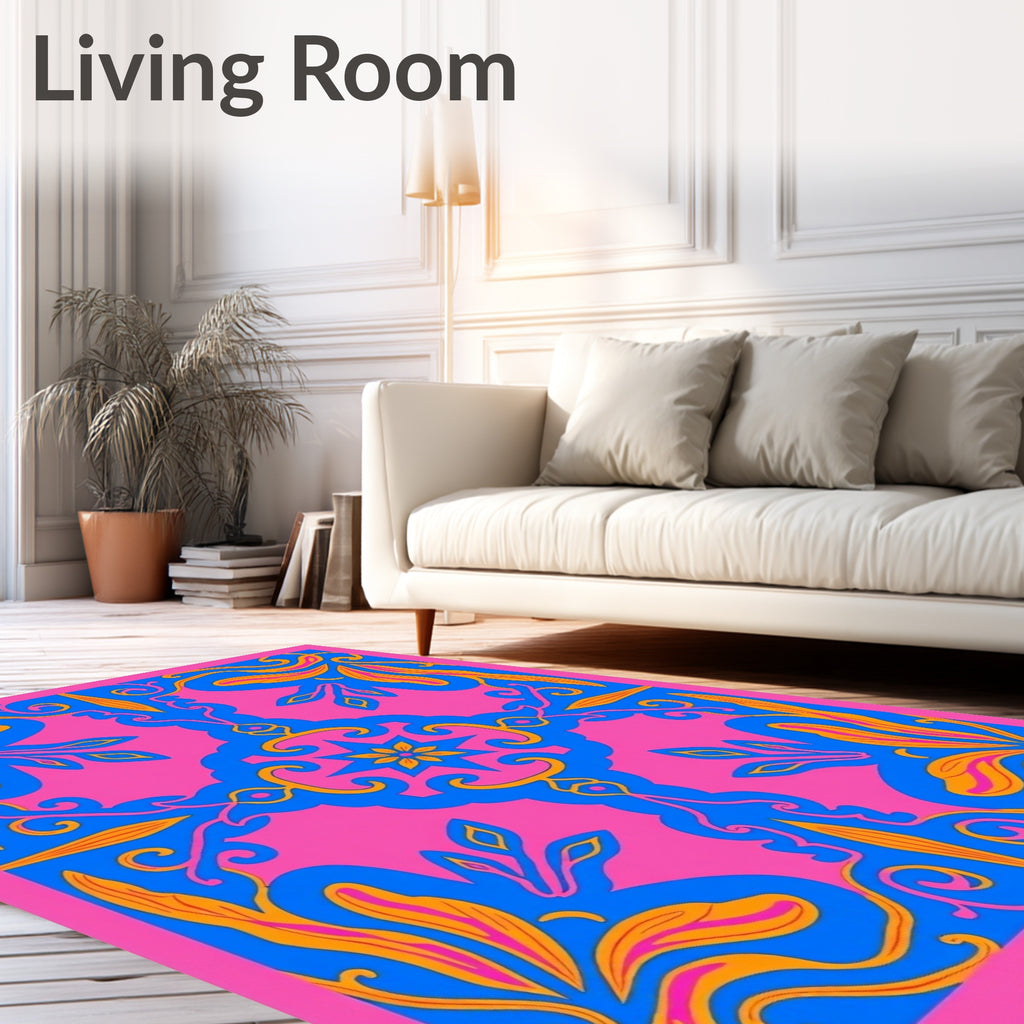 Vibrant Pink Blue Floral Swirl Rug