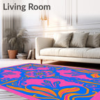 Vibrant Pink Blue Floral Swirl Rug