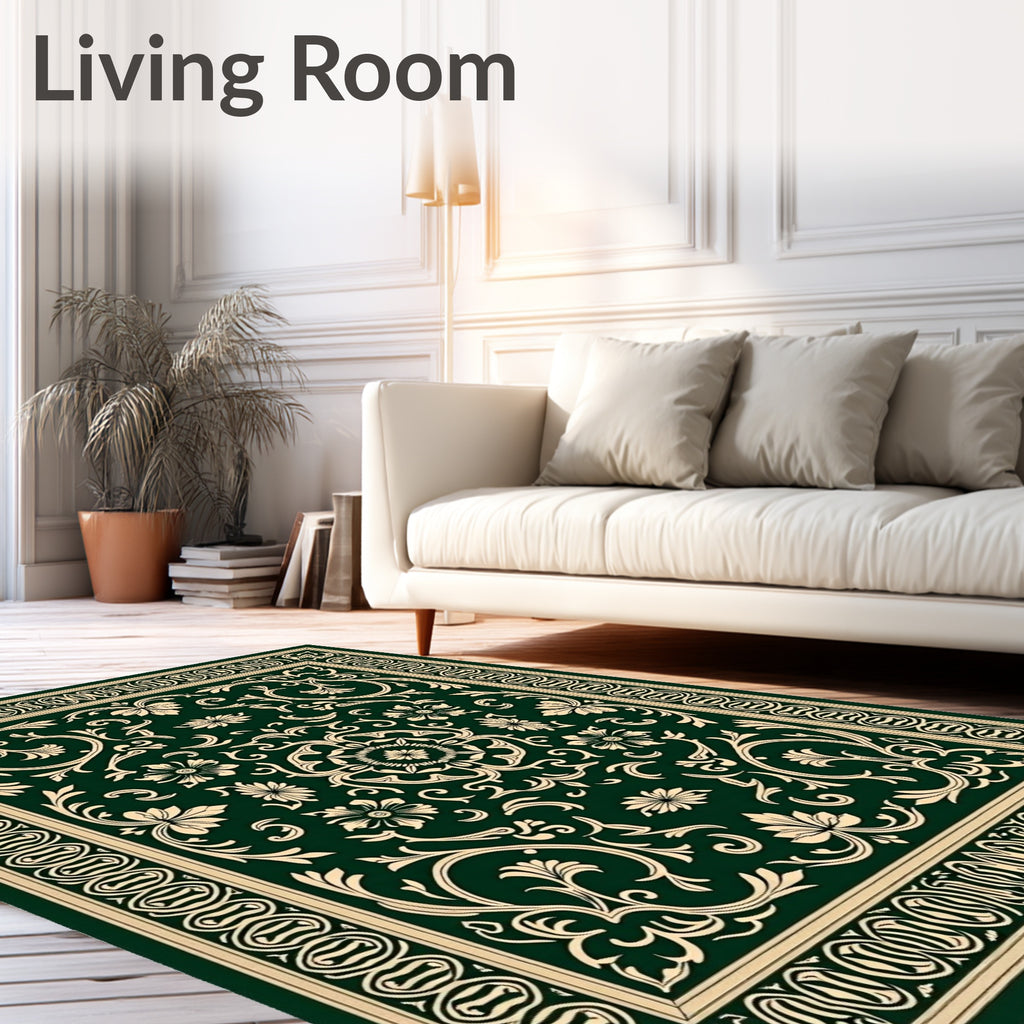 Dark Green Floral Classic Scroll Rug