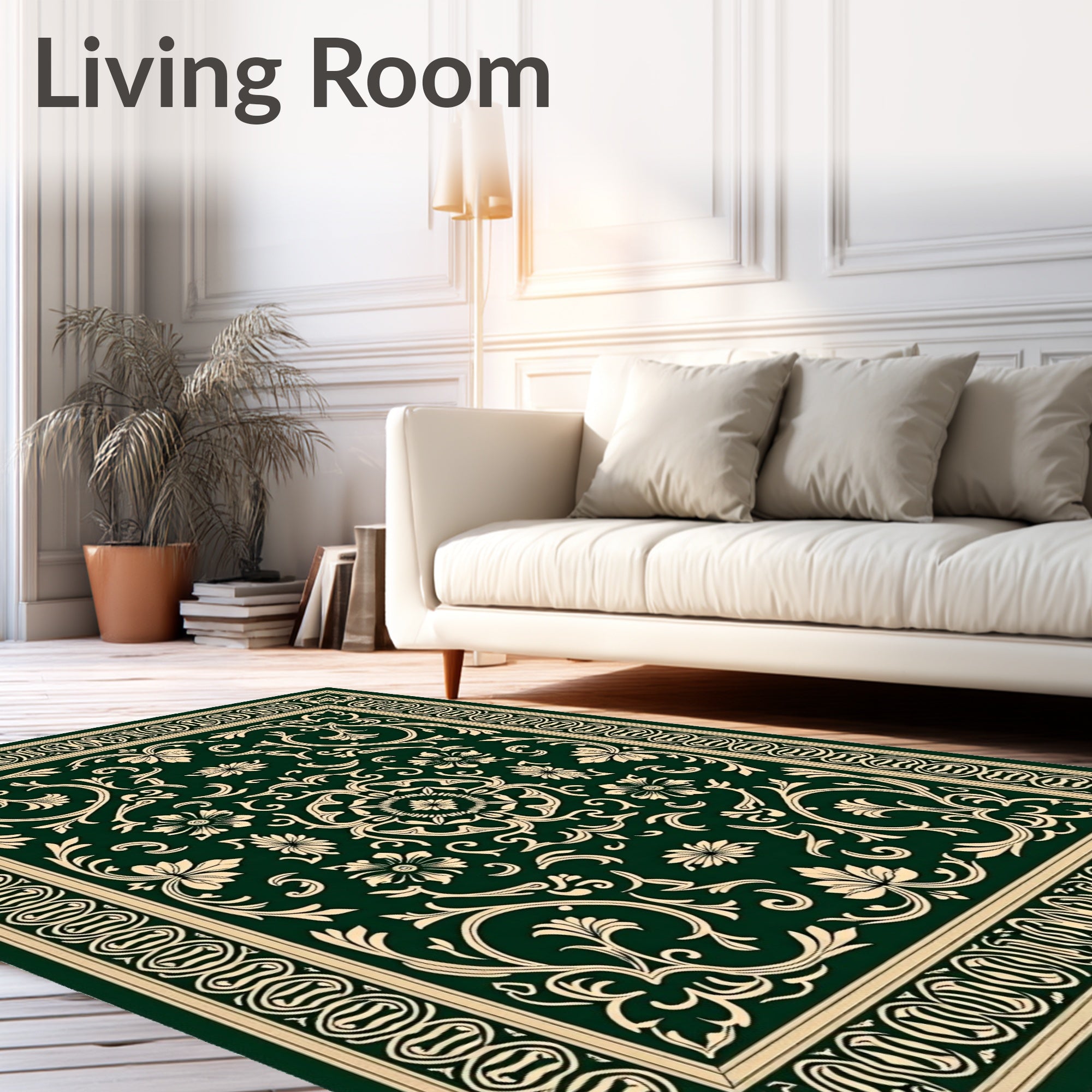 Dark Green Floral Classic Scroll Rug