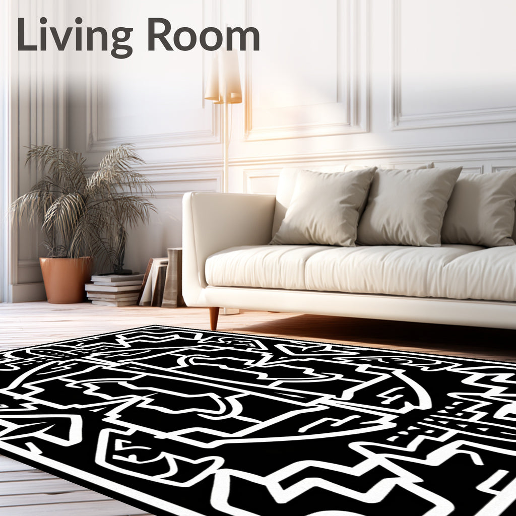 Black And White Abstract Geometric Art Rug