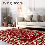 Crimson Ornamental Floral Swirl Rug
