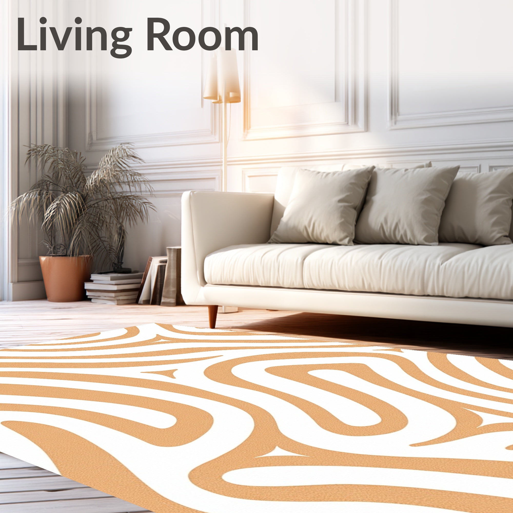 Abstract Tan Wave Pattern Rug