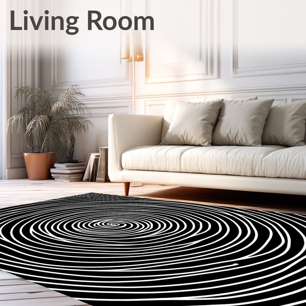 Black White Swirl Abstract Rug