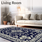 Navy and Cream Mandala Floral Pattern Rug
