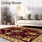 Elegant Floral Patterned Burgundy Rug