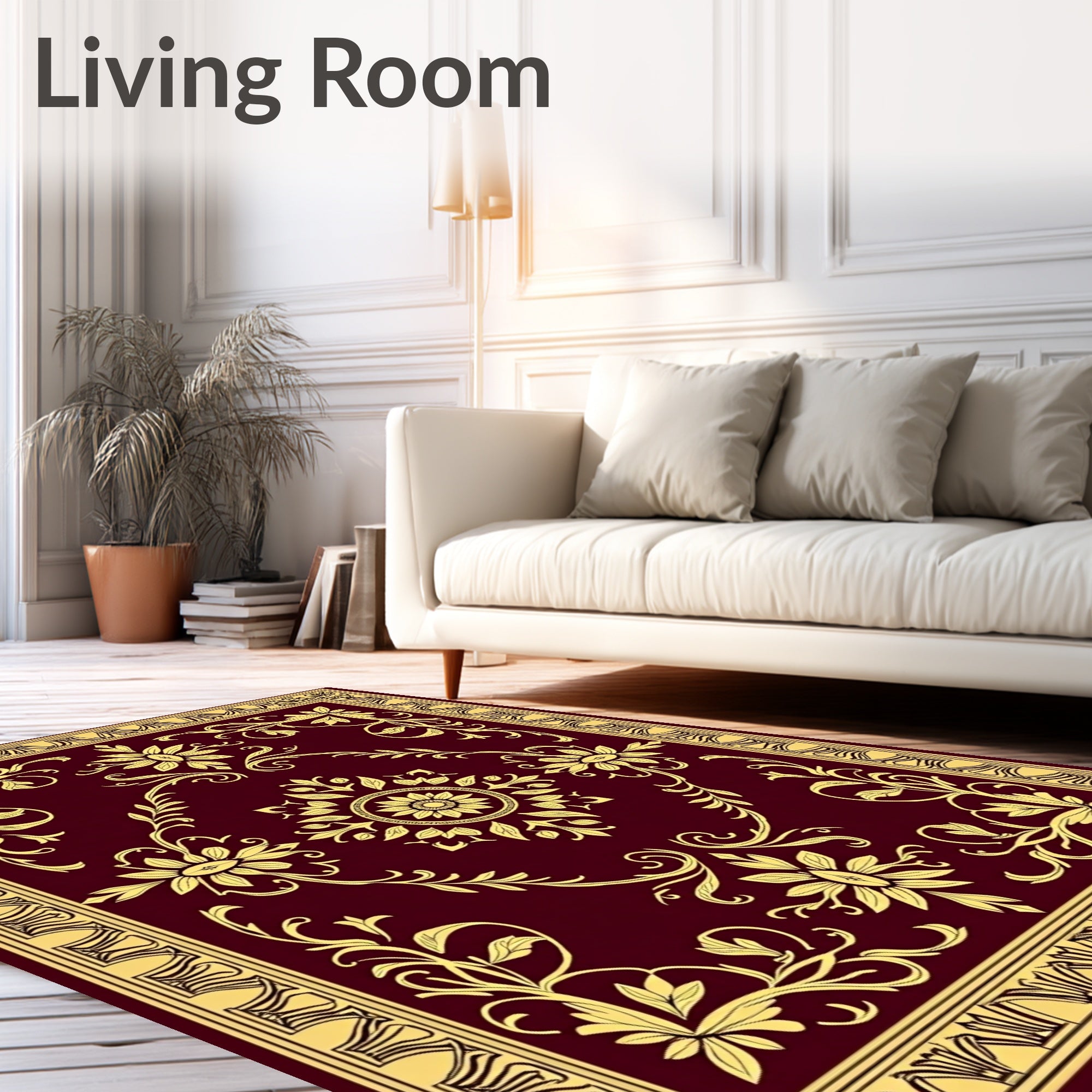 Elegant Floral Patterned Burgundy Rug