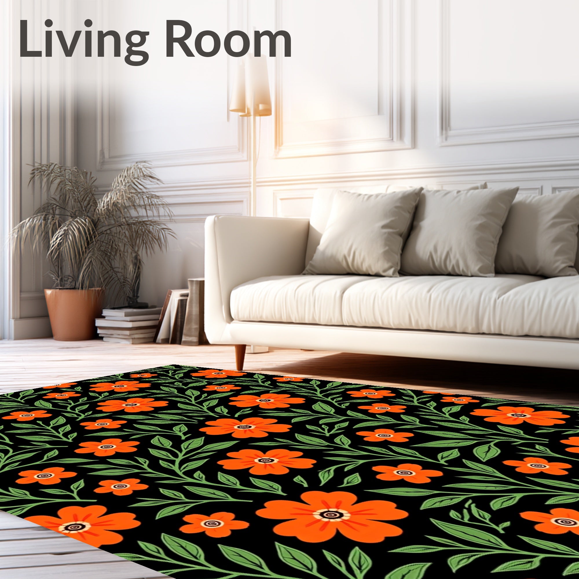 Orange Floral Vine Pattern Rug