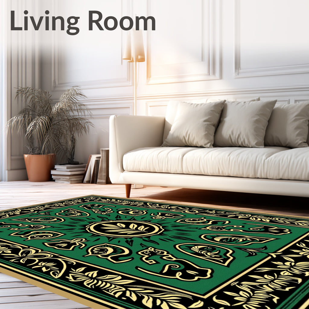 Emerald Gold Scrollwork Medallion Design Rug