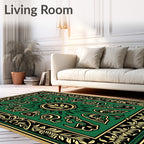 Emerald Gold Scrollwork Medallion Design Rug