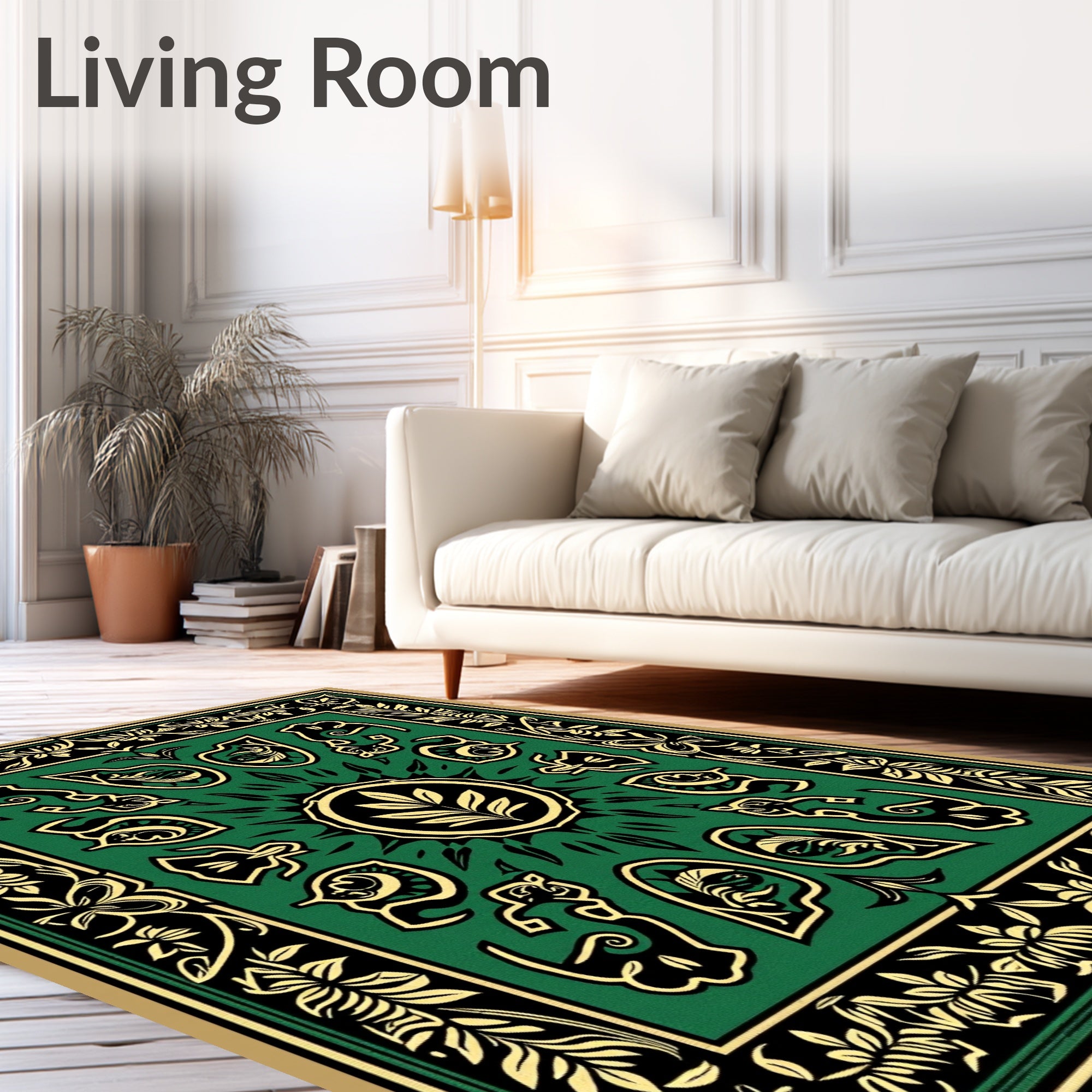 Emerald Gold Scrollwork Medallion Design Rug