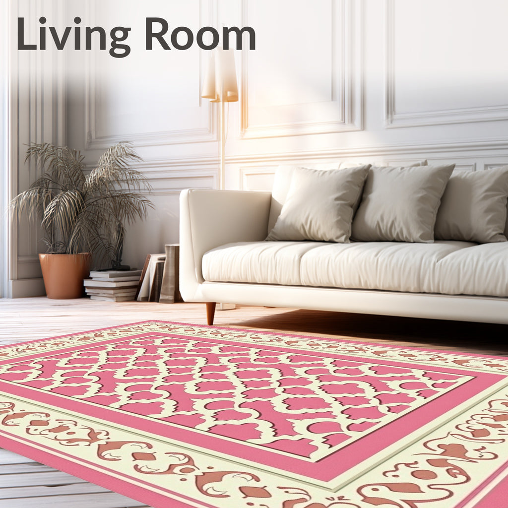 Pink Lattice Scrollwork Decorative Rug