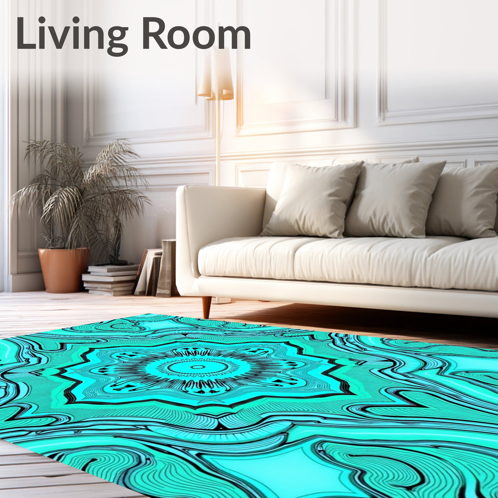 Mandala Style Swirling Aqua Pattern Rug