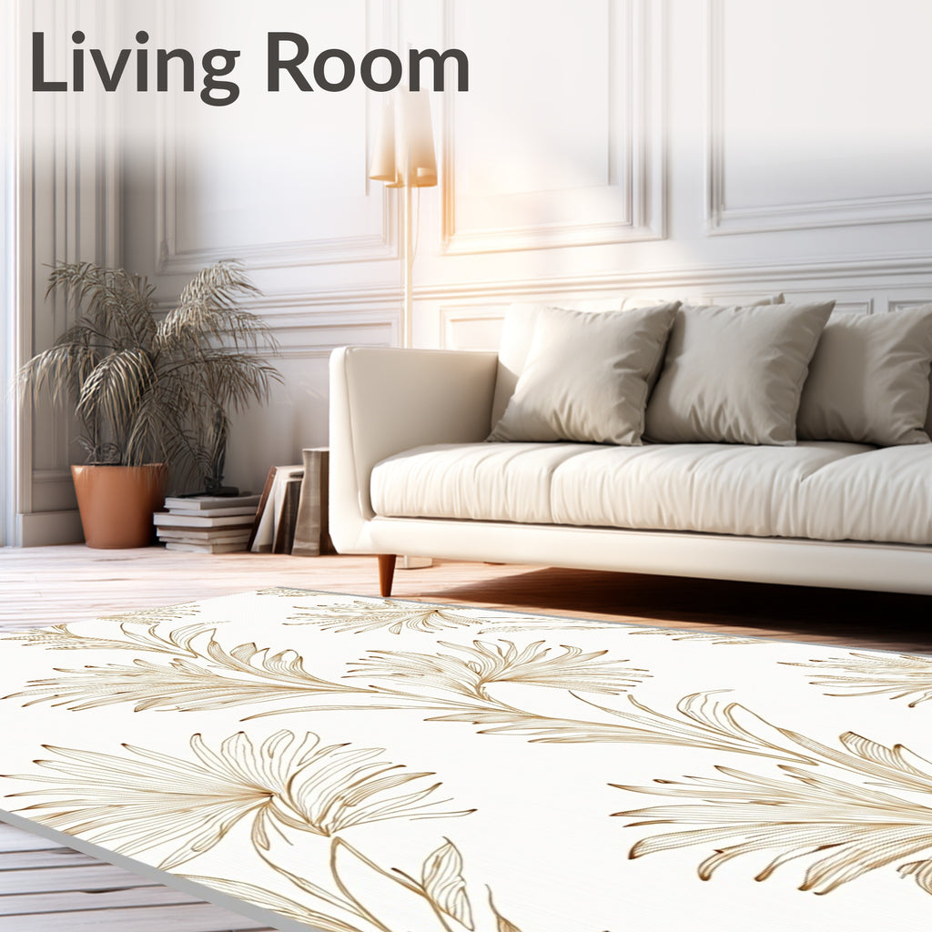 Gold Line Art Tropical Leaf Design Rug