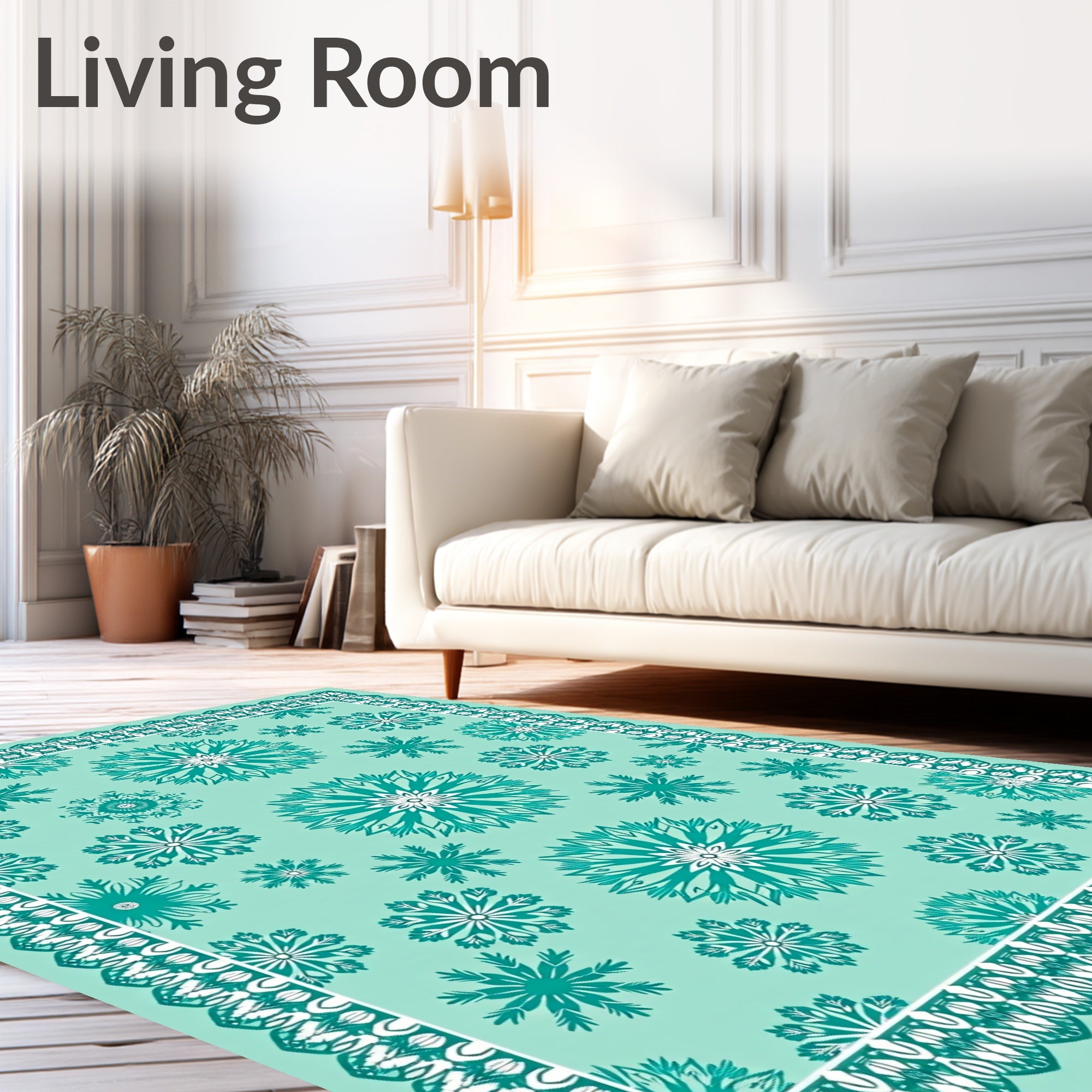 Teal Snowflake Medallion Lace Border Rug