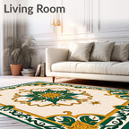 Emerald And Gold Floral Centerpiece Rug