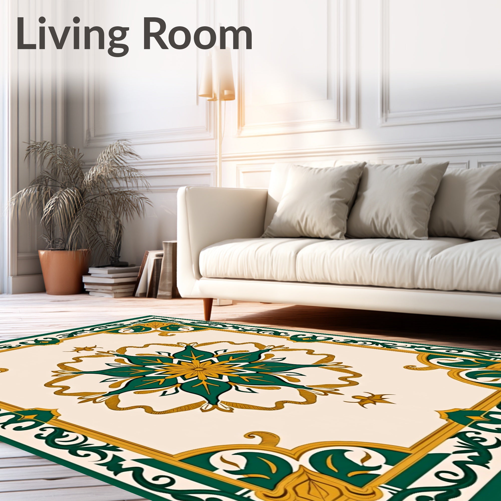 Emerald And Gold Floral Centerpiece Rug