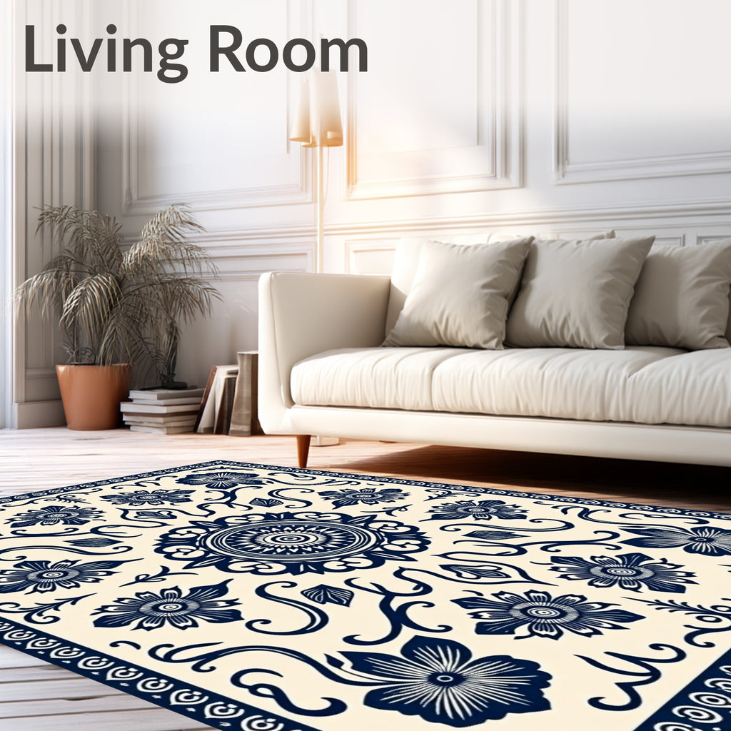Dark Floral Medallion Patterned Rug